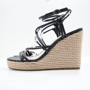 Marc Fisher Zesty Black Faux Leather Strappy 4.5" Wedge Heel Sandals - 10
